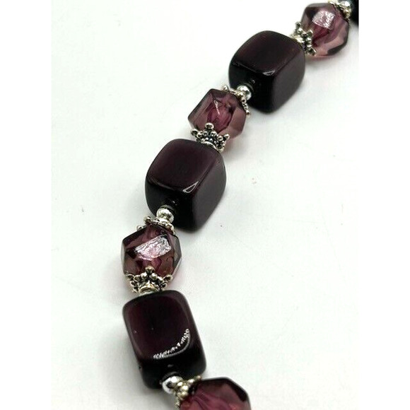 Vintage Grape Purple Glass Beaded Necklace & Drop Earrings Set - Picture 4 of 12